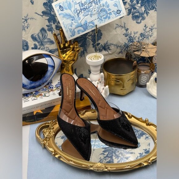 🆕 KURT GEIGER LONDON 🧿 NWOB Belgravia Shimmer Vinyl Mules, Black - Sz 37 US 7 - Picture 2 of 14